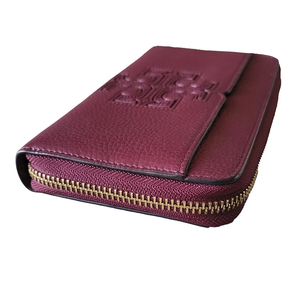 B5 NWoT TORY BURCH Harper Zip Continental Leather Wristlet Wallet Wine $175